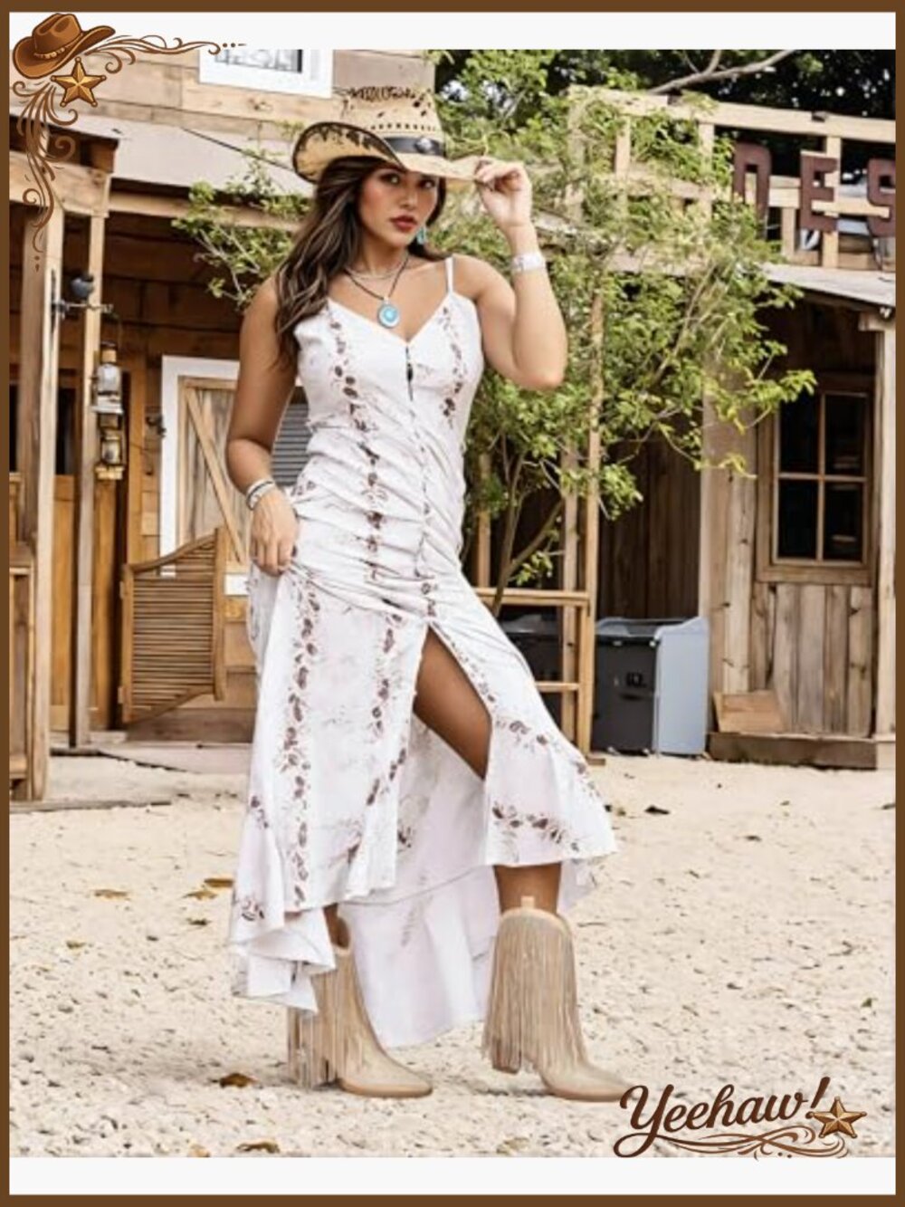 Suede Western Boots with Rhinestones and Fringe, Chunky Heel - Picture 2 of 7